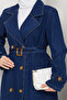 Women's Double Breasted Collar Belted Denim Trench Coat - 7