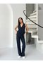 Navy Blue Striped Wide Leg Trousers - 4