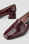Women's Burgundy Patent Leather Khaki Leather Loafer Shoes with Medium Heel, Sizes 33-34-35-41-42-43 - 4