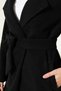 Women's Black Lined Pocketed Long Oversized Melton Coat with Belt - 2