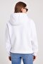 Women's Oversize Wide Cut Cotton Soft Textured Printed White Hooded Sweatshirt with Fleece Inside - 7