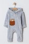 Winter Sweet Teddy Bear Pocket Hooded Welsoft Zippered Baby Jumpsuit