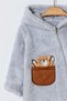 Winter Sweet Teddy Bear Pocket Hooded Welsoft Zippered Baby Jumpsuit - 2