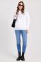 Women's Oversize Wide Cut Cotton Soft Textured Printed White Hooded Sweatshirt with Fleece Inside - 5
