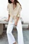 Beige Curled Sleeve Linen Blended Women's Shirt Sh291 - 3