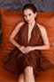 Women's Bitter Brown Linen Fabric Backless Halter Neck Mini Dress - 5