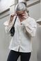 Beige Curled Sleeve Linen Blended Women's Shirt Sh291 - 5