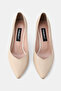 Women's Beige Khaki Leather Short Heel Stiletto Shoes in Sizes 33-34-35-41-42-43 - 3