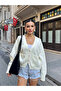 Women's Ecru Buttoned Pocket Premium Knitted Cardigan