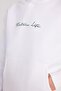 Women's Oversize Wide Cut Cotton Soft Textured Printed White Hooded Sweatshirt with Fleece Inside - 3