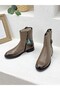 2552701K Khaki Leather Midi Boots with Buckle Detail for Women - 4