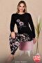 Viscose Fabric Floral Patterned Crew Neck Long Sleeve Top and Capri Lady Pajamas Set 11605 - 2