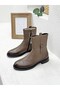 2552701K Khaki Leather Midi Boots with Buckle Detail for Women - 2