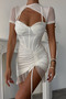 Women's Corseted Bust Detailed Mini Tulle Dress Nbdf162