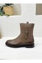 2552701K Khaki Leather Midi Boots with Buckle Detail for Women - 3