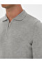 Gray Melange Slim Fit Polo Collar Zippered Basic Knitwear Sweater 50315406-Vr086 - 7