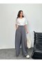 Modal Fabric Wide Leg Palazzo Pants with Elastic Waistband and Battery Detail on the Back 8903 - Anthracite - 3