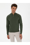 Dark Khaki Slim Fit Stand Collar Zippered Knitwear Sweater 50315752-Vr111