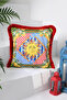 Sole Di Sicilia Fringed Velvet Throw Pillow Cover with Sun Patterned Green Design - 43X43Cm - 2