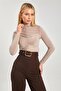 Women's Stand Collar Front Gathered Blouse - Mink - 3
