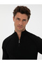 Black Slim Fit Stand Collar Zippered Knitwear Sweater 50315752-Vr046 - 2