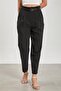 Women's Belted Carrot Fabric Trousers - Black - 3