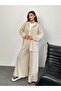 Zippered Hooded Sweatshirt and Wide Leg Pants Modal Fabric Set 3001 - Beige