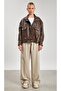 Women's Leather Look Double Pocket Jacket - Brown - 3