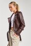 Women's Double-Breasted Collar Faux Leather Coat - Burgundy - 2