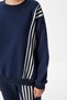 Striped Detailed Ribbed Knitted Top and Bottom Set Lzv0027 Dark Blue - 5