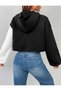 Contrast Color Oversized Half-Length Hoodie with Hood - 5