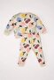 E0201 Beige Baby Girl 2-Piece Set Fruit Patterned Crew Neck Sweatshirt Elastic Waist Sweatpants - 5