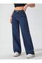 Cante Women's Navy Blue Loose Lycra High Waist Wide Leg Denim Pants Palazzo Jeans - 2