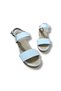Women's White Wedge Heeled Genuine Leather Sandals with Ankle Buckle - 6