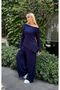 Women's Plus Size Boat Neck Asymmetrical Cut Flexible Tracksuit Set with Finger Loop Detail 24902 - 3