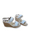 Women's White Wedge Heeled Genuine Leather Sandals with Ankle Buckle - 2