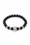 Black Stone Men's Bracelet with Wolf Figure - Flexible Misinal Design with Silver Detail - 2