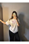 Stone Embroidered Butterfly Patterned White Oversize Unisex T-Shirt - 5