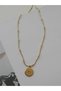 Steel Vintage Eye Detailed Gold Necklace - 4