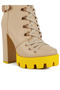 Women Cushion Collared Biker Boot in Beige - 4