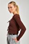 Women's Long Sleeve Cardigan with Tie Front - Bitter Brown - 3
