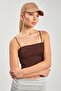Women's Strap Tank Top with Chest Pads - Bitter Brown - 3