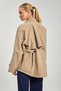 Women's Stand Collar Trench Coat with Pockets and Zipper - Mink - 5