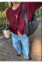 Burgundy Basic Buttoned Women's Knitwear Cardigan - 3