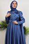 Alaz Satin Rose Evening Dress Indigo - 5