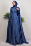 Alaz Satin Rose Evening Dress Indigo - 3