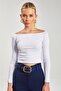 Women's Boat Neck Long Sleeve Bodysuit - White - 2
