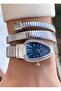 Silver Color Blue Dial Snake Watch, Wrap Around Watch, Women's Wristwatch - 2