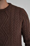 Trist Star Men's Brown Baklava Patterned Hair Braided Cycling Collar Wool Sweater Trist-5347 - 6