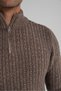 Trist Star Men's Milk Coffee Short Zippered Selanik Hair Braided Standing Collar Wool Sweater Trist-5350 - 6